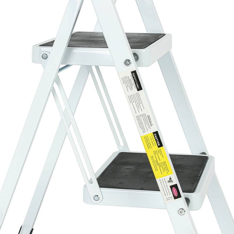 330 lb Capacity 2-Step White Iron Folding Step Stool Ladder