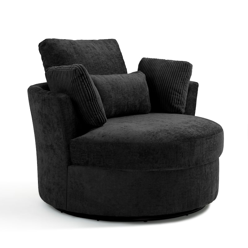 Upholstered Accent Swivel Barrel Armchair Club Chair with Pillows