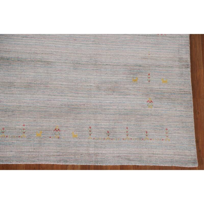 Beige Tribal Gabbeh Area Rug Hand-Knotted Wool Carpet - 8'9"x 11'8"