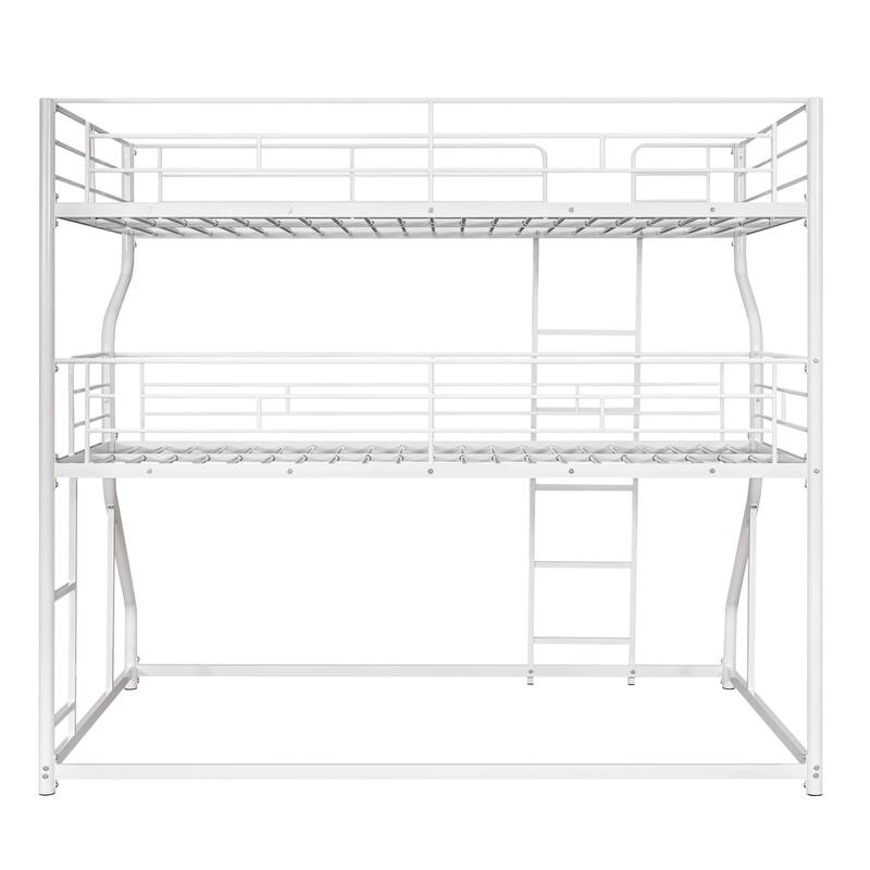 Full XL over Twin XL over Queen Triple Bunk Bed with Guardrails and Ladder