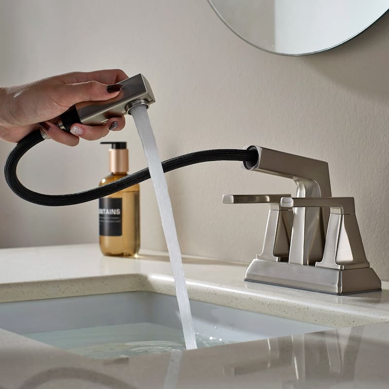ALPHAUCET Centerset Two-Handle Pull-Out Sprayer Bathroom Faucet
