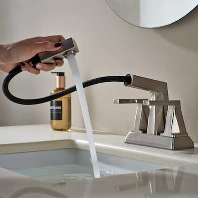ALPHAUCET Centerset Two-Handle Pull-Out Sprayer Bathroom Faucet