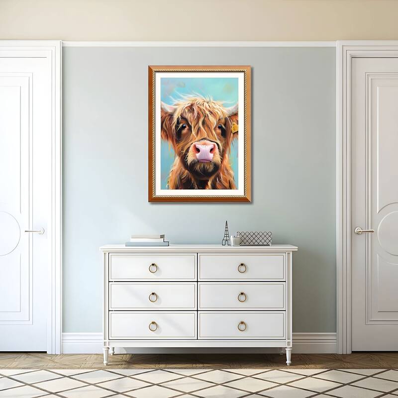 Set of 2 Highland Cow Framed Wall Art - Replaceable Canvas Prints with Solid Wood Picture Frames, Farmhouse Animal Wall Decor