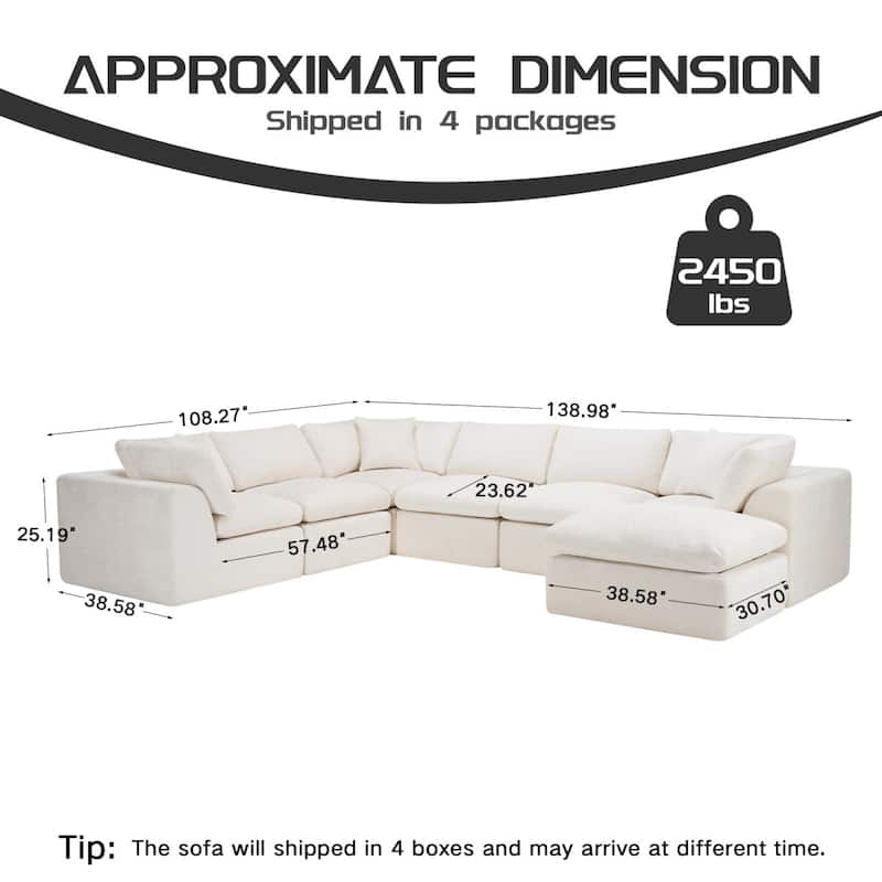 138.98" Modular Chenille U-shaped Sectional Sofa with Ottoman