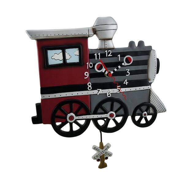 slide 2 of 3, Whimsical Brightly Colored Choo Choo Train Pendulum Clock - 12.5 X 11.5 X 1.5 inches