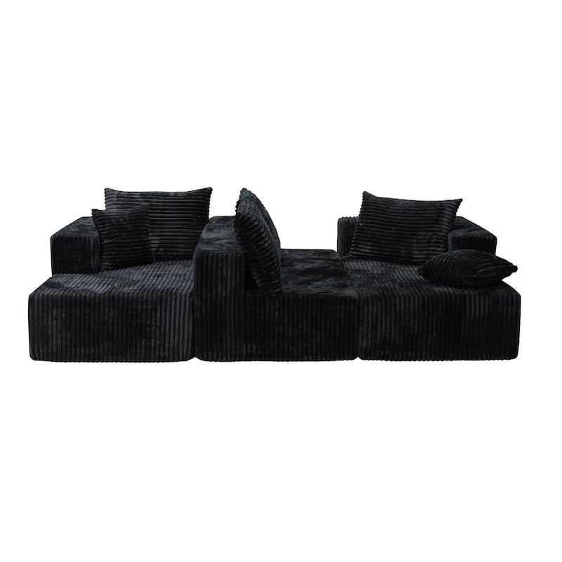 132.2" U-shaped Corduroy Sectional Sofa, No Assembly Required