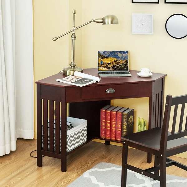 Corner Desk With Drawer Home Office Computer PC Table Study Work Station Brown