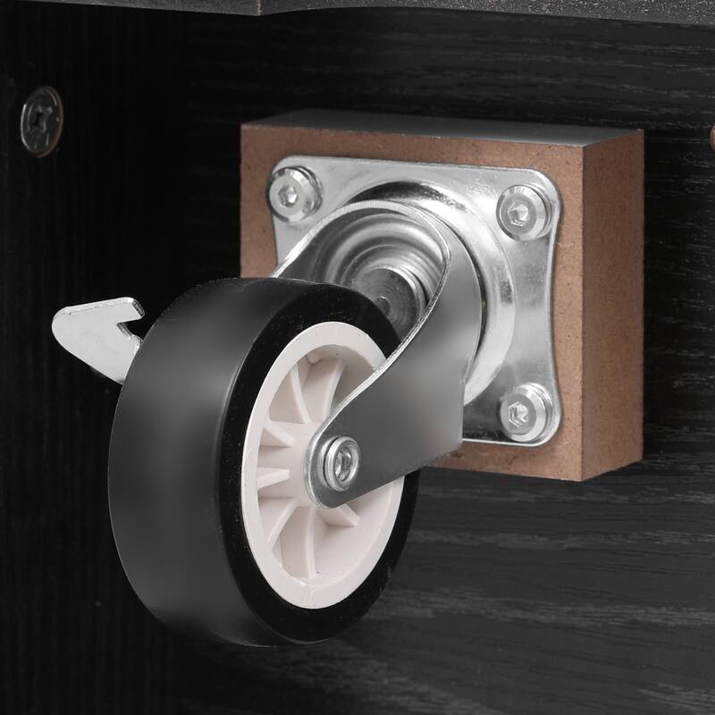 53'' Farmhouse Kitchen Island with Two Tempered Glass Cabinet Doors, Drop Leaf, 5 Open Side Racks and 3 Drawers