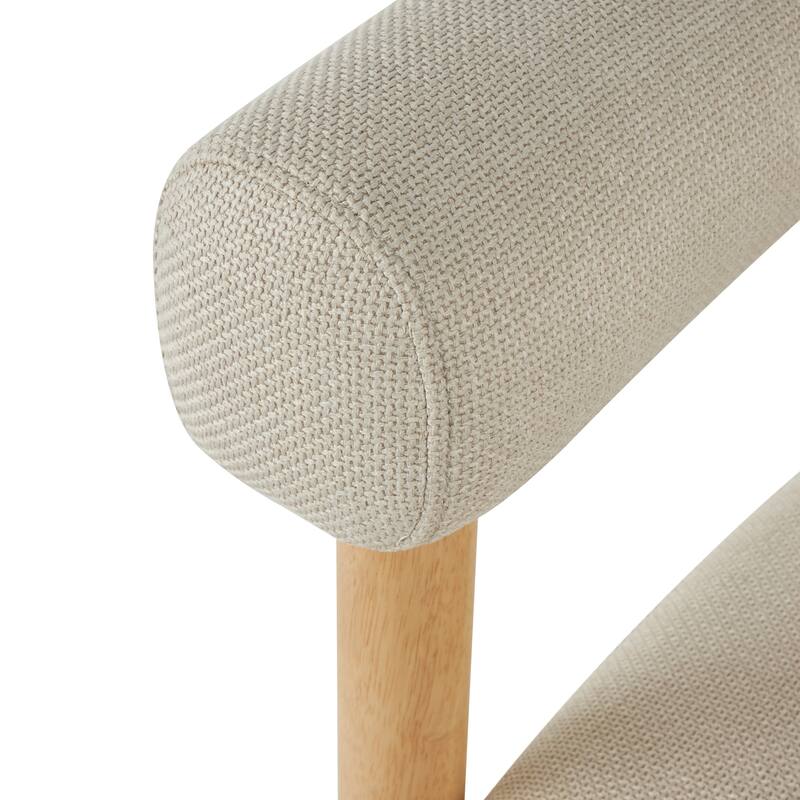 Polyester Curved Back Mid Century Modern Round Boucle Accent Chair with Light Brown Wood Frame - Beige - Roche River Decor