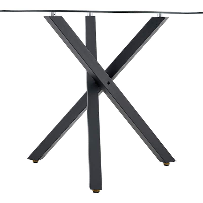 Modern 5-Piece Round Glass Dining Table Set for 4, Luxury Kitchen Table and Chair Set for 4, 39" Circle Table with 4 PU Chairs