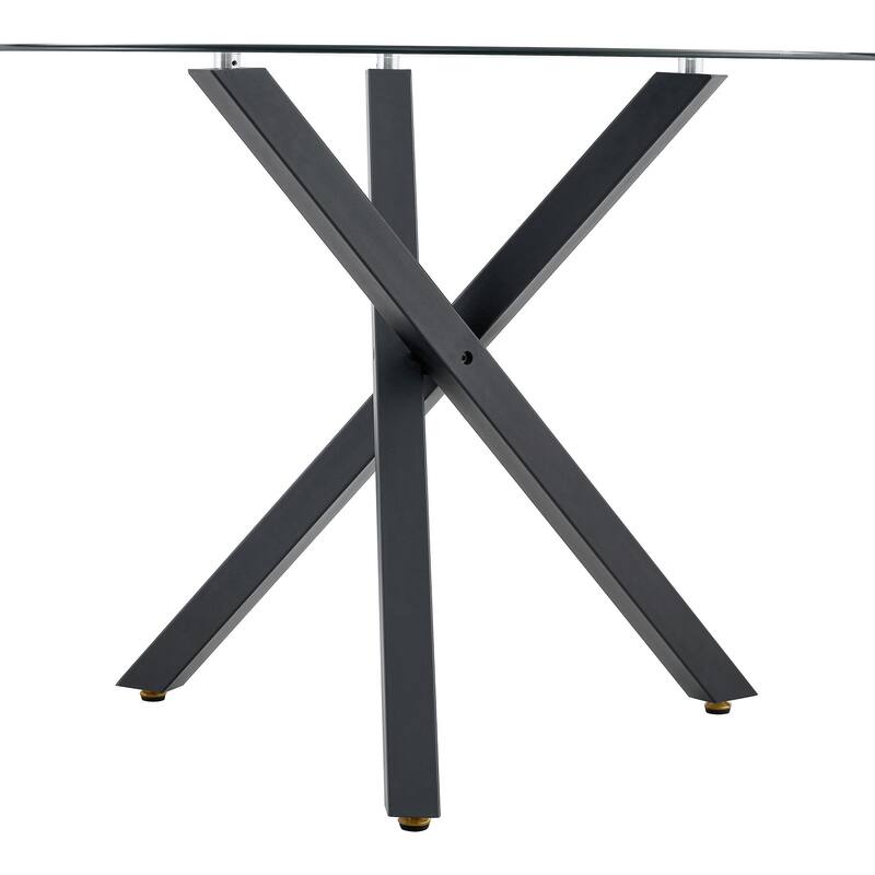 Round Dining Table Set for 4, Modern Glass Dining Room Table with 4 Chairs, 5 Piece Kitchen Table and Chairs Set for Small Space