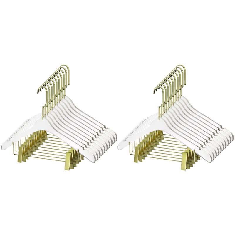YBM Home Quality Acrylic Clear Hangers with Clips, Men - Pack of 20 - Gold w/ Flat Hook