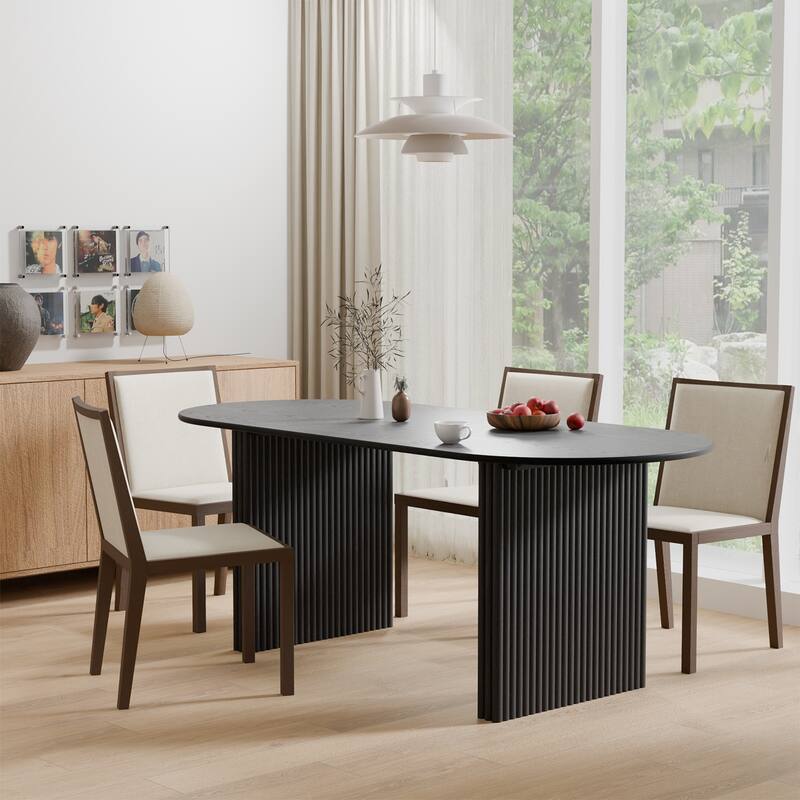 Dovelina Modern Oval Wooden Dining Table Sturdy Fluted Base for 8 People