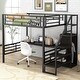 preview thumbnail 1 of 7, Full Size Metal Loft Bed with Desk, Wardrobe, and Storage Stairs Black