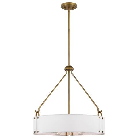 Halter 4 Light Pendant Medium Base 60 Watt Natural Brass Finish White Fabric Shade - Natural Brass