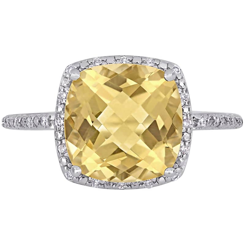 Miadora Sterling Silver Cushion-Checkerboard-Cut Citrine and 1/10ct TDW Diamond Cocktail Ring