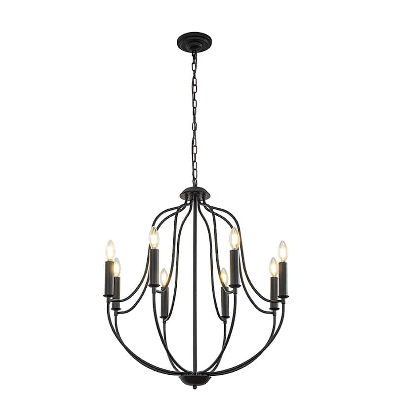 26'' 8-Light Modern Matt Black Classic Candelabra Chandelier Farmhouse Candle Pendant Light For Living Room Dining Room - W26''