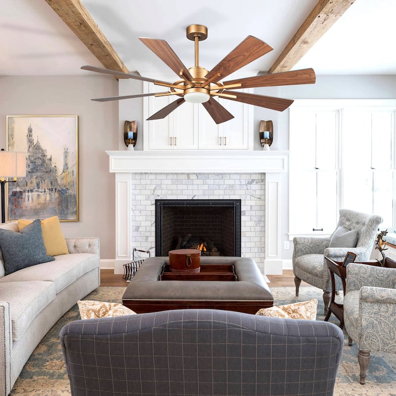 Parrot Uncle 60" Farmhouse Integrated LED Windmill Ceiling Fan with Light and Remote