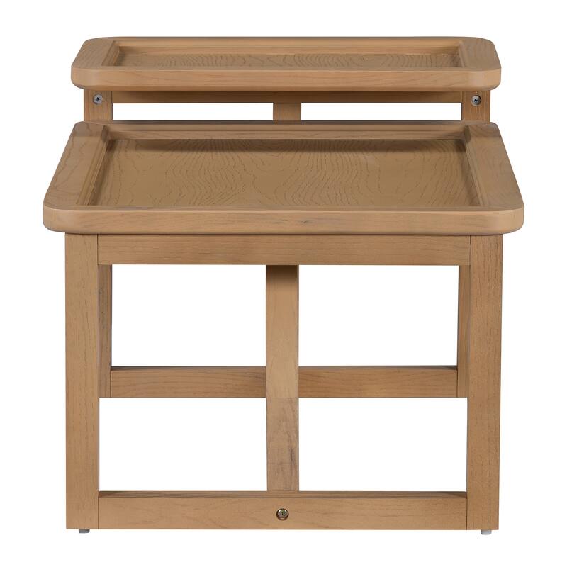 Modern 2-Piece Nesting Coffee Table Set with Rattan and MDF in Natural Finish – Versatile Living Room Storage