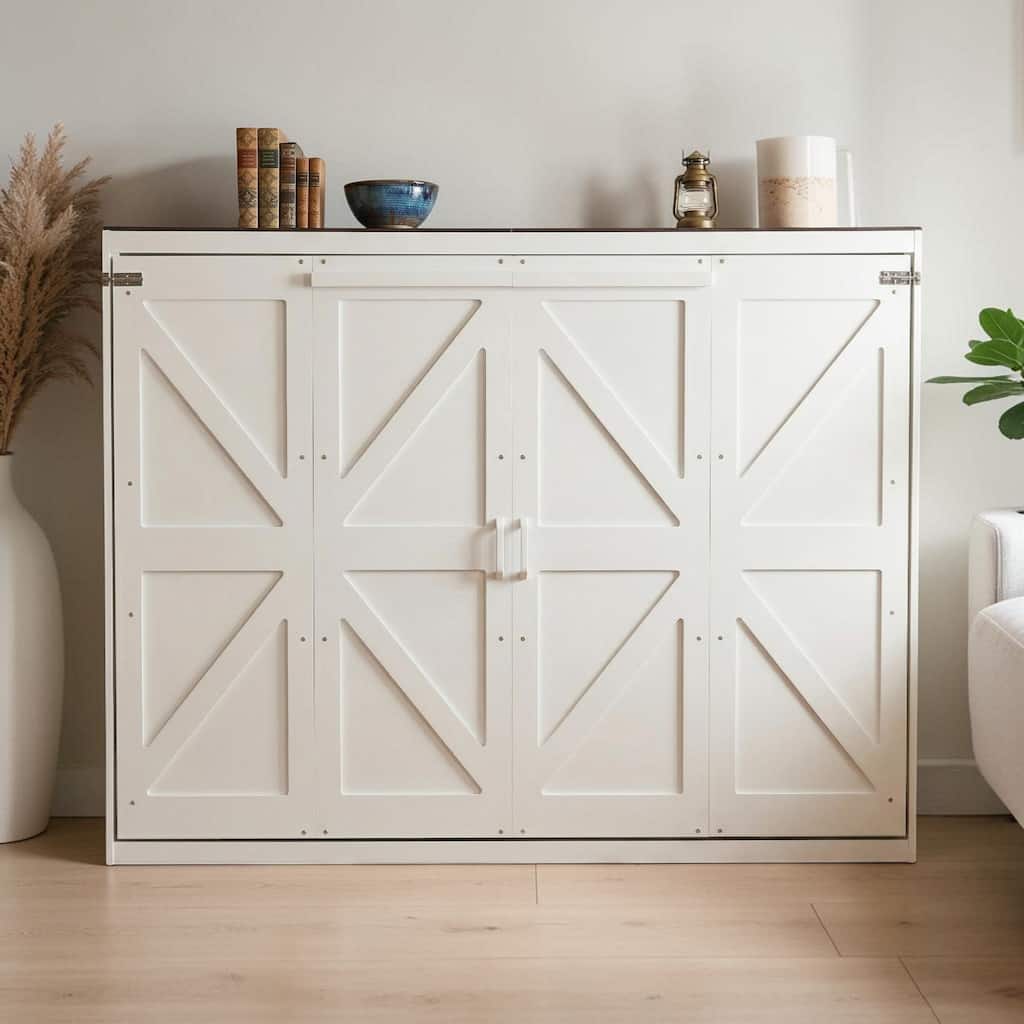 Queen Murphy Bed Wall Bed with USB Ports, Foldable Cabinet Bed Frame, Space Saving Hideaway Bed, No Box Spring Needed