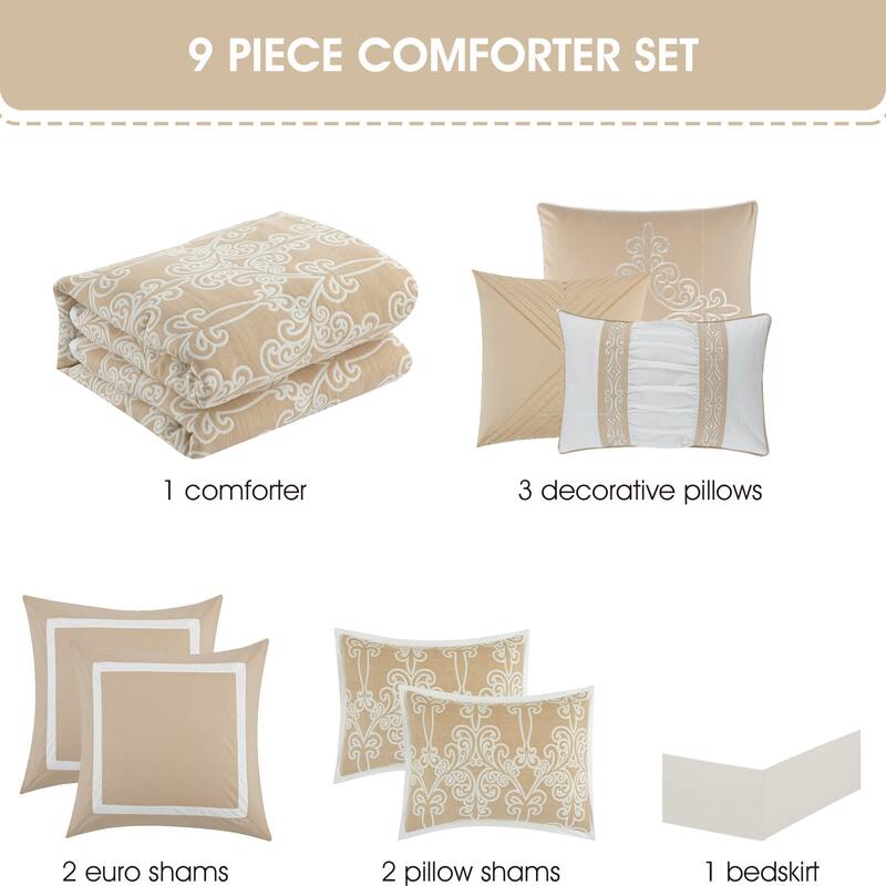 Nanshing Dalina 9 Piece Transitional Scroll Comforter Set