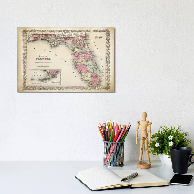 iCanvas "Florida Map, 1863" by PatentPrintStore Canvas Print - 8x12x0.75