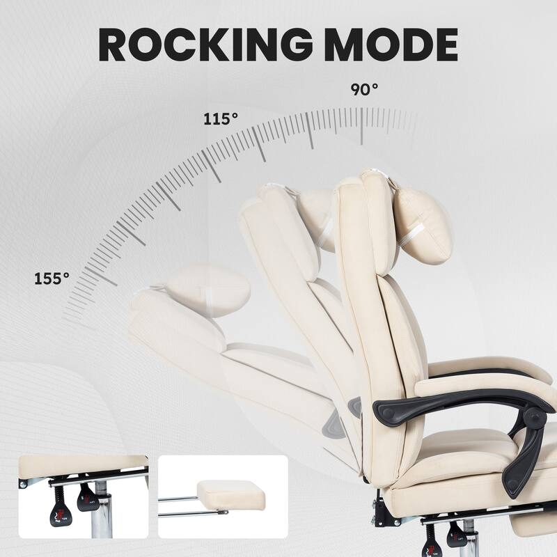 Velvet Desk Chair Executive Office Chair with Lumbar Support, Removable Headrest, Retractable Footrest, for Home and Office