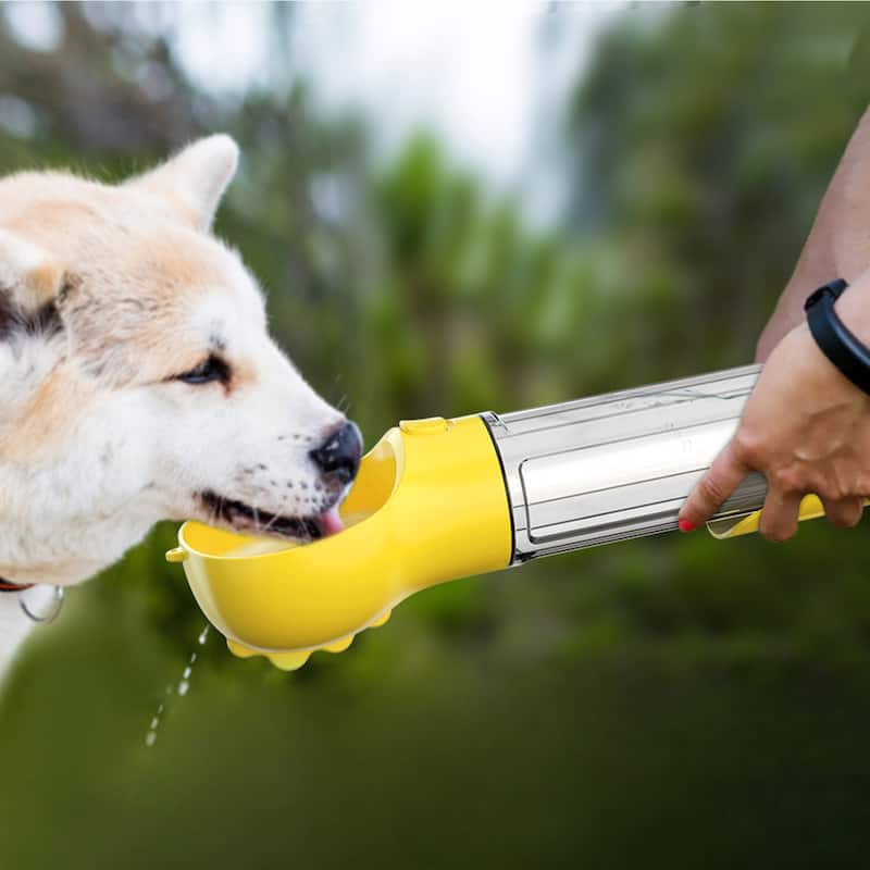 3 in 1 Dog Travel Bottle Set, Drinking Feeder, Food Box and Trash Bag Storage - 17 oz - Yellow