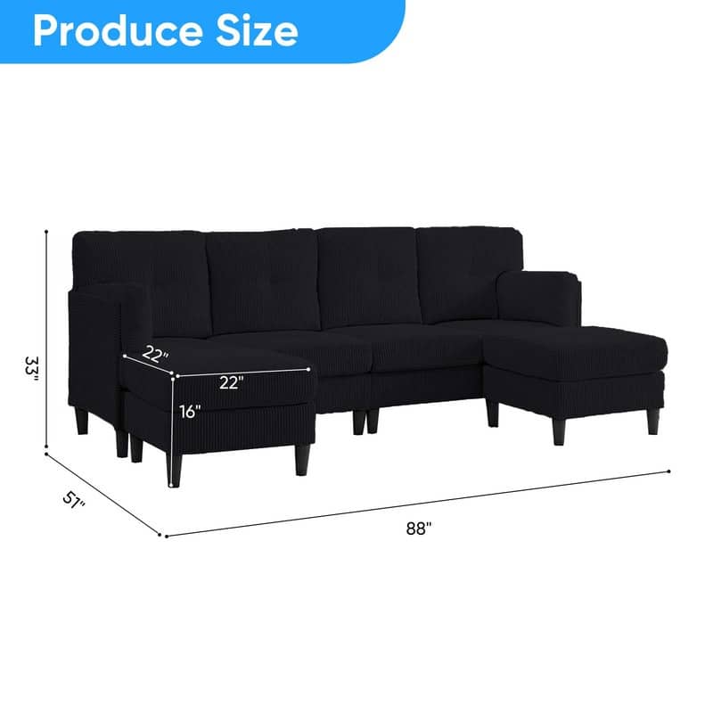 Mixoy Corduroy U-Shape Modular Convertible Sectional Sofa,Upholstered 4-Seater Sofa Couch with Movable Ottoman