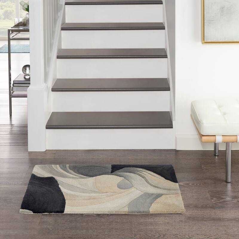 Nourison Prismatic Ivory Black Abstract Chic Hand-Tufted Indoor Rug