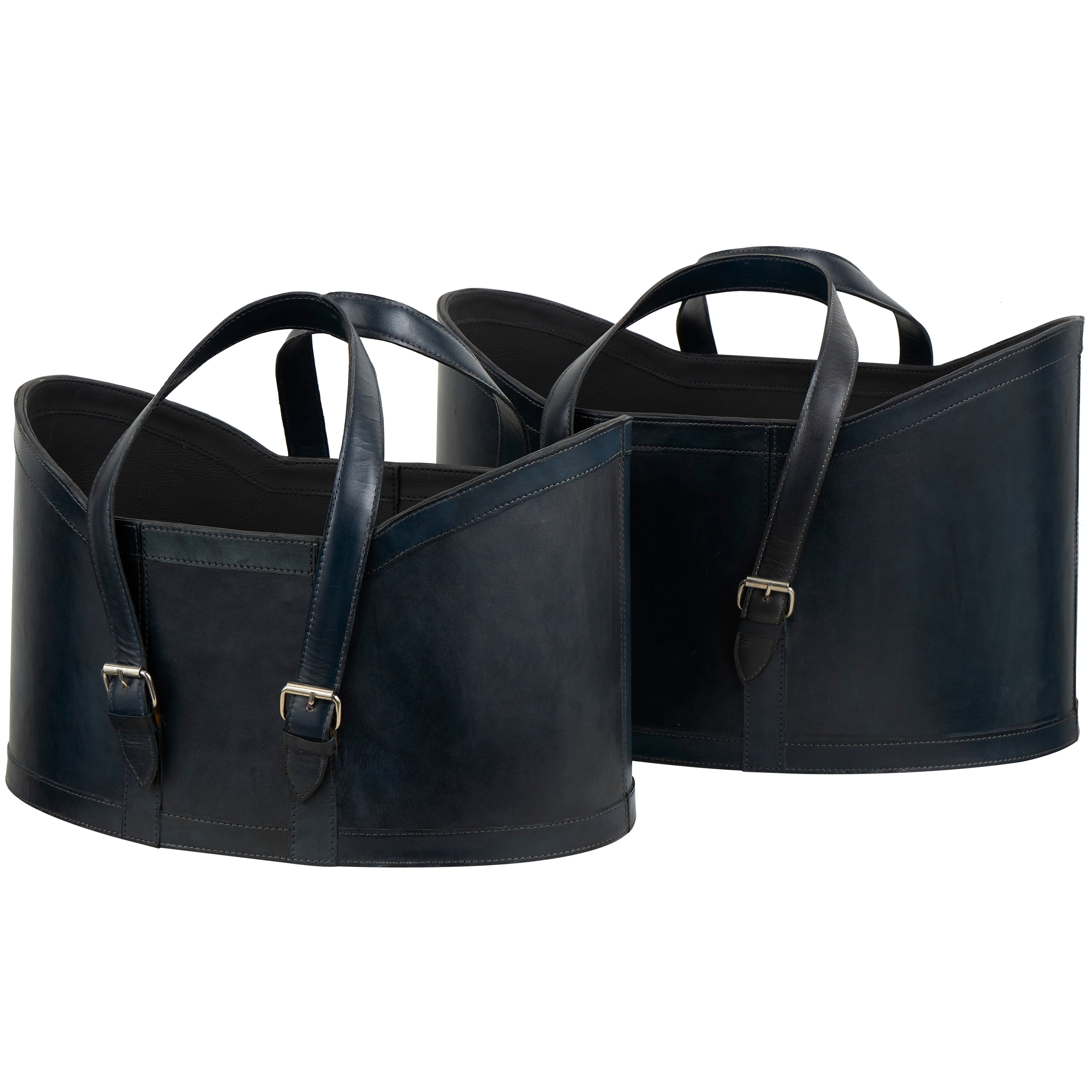 Leather Handmade Storage Basket with Handles - Set of 2 Dark Blue or Brown - Roche River Decor