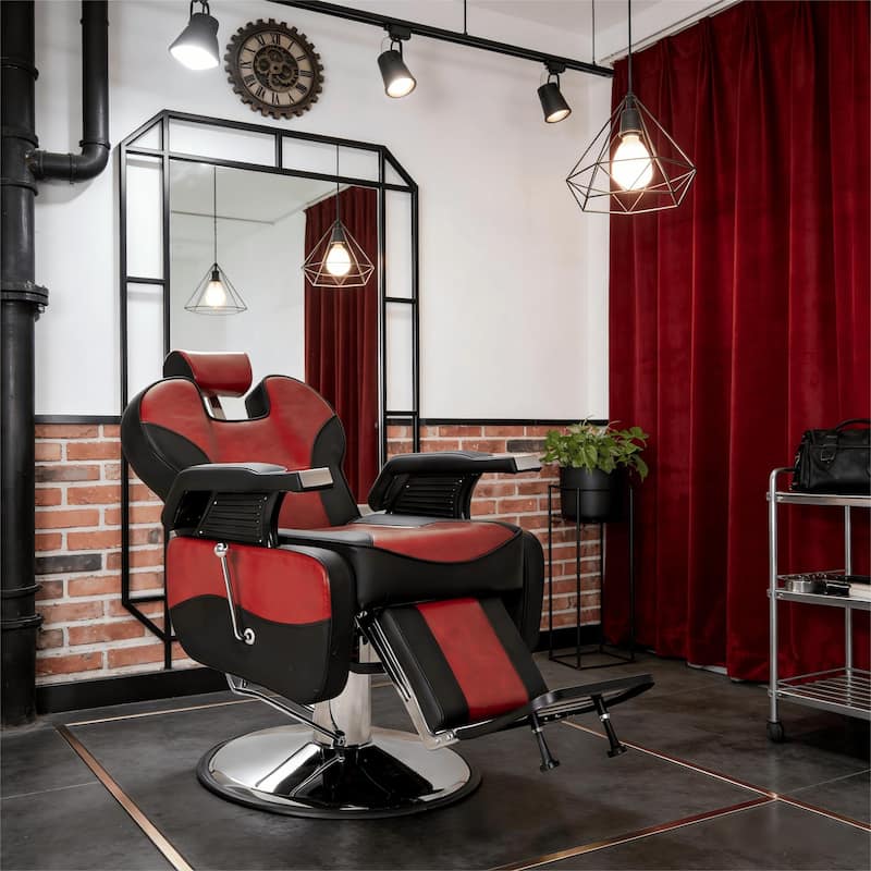 Upgrated Hydraulic Reclining Barber Chair Salon Chairs for Hair Stylist - Red