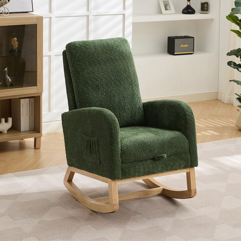 Mid-Century Modern Nursery Rocking Armchair Glider Rocker With Retractable Footrest For Living Room