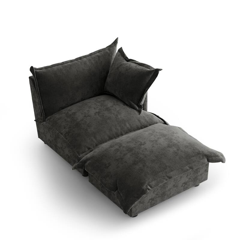 Casual 40"W Oversized Soft Comfy Cloud Chenille Chaise Lounge with Ottoman