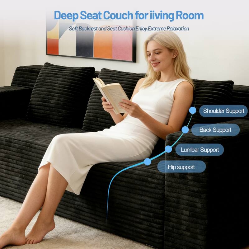 71" Corduroy Fabric 3-Seater Sectional Sofa, No Assembly Required