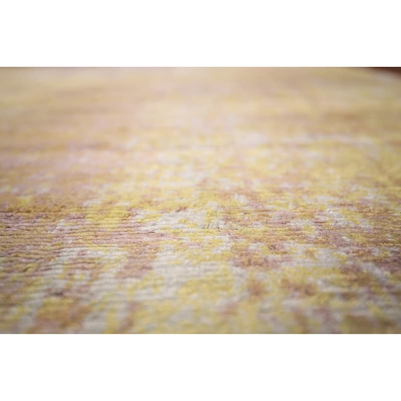 Contemporary Indian Area Rug Handmade Abstract Yellow Wool Carpet - 5'0" x 7'11"