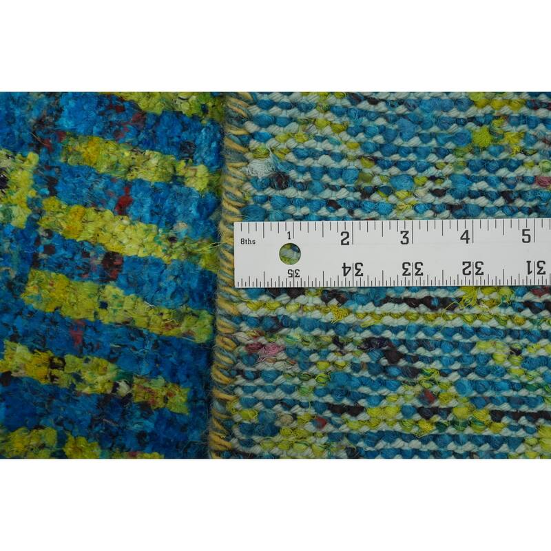 Hand-knotted Modern Wool Blue Geometric Oriental Area Rug - 7' 5'' X 5' 4''