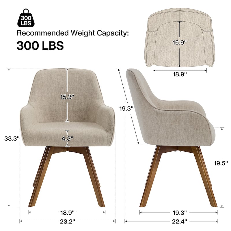 Swivel Upholstered Dining Chair Set of 2 Armchair with Beech Wood Legs - 33.3" H x 23.2" W x 22.4" D