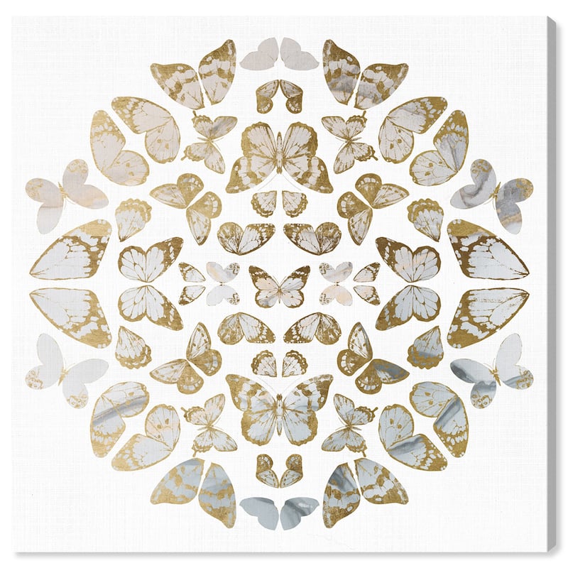 Wynwood Studio Canvas Animals Kaleidoscope Butterfly Mandala Gold and Metallic Gold Modern & Contemporary Wall Art Canvas Print