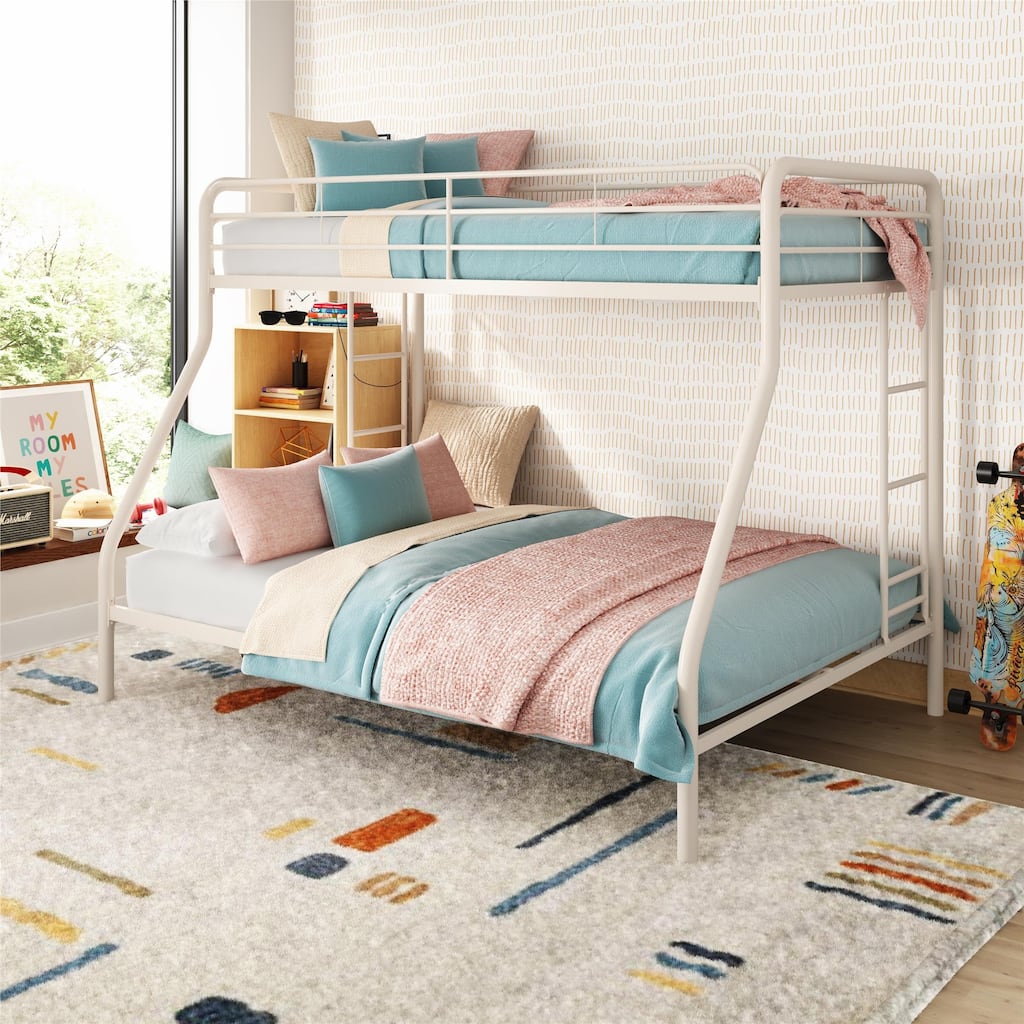 Space-Saving Twin over Full Metal Bunk Bed with Safety Rails and Storage Clearance