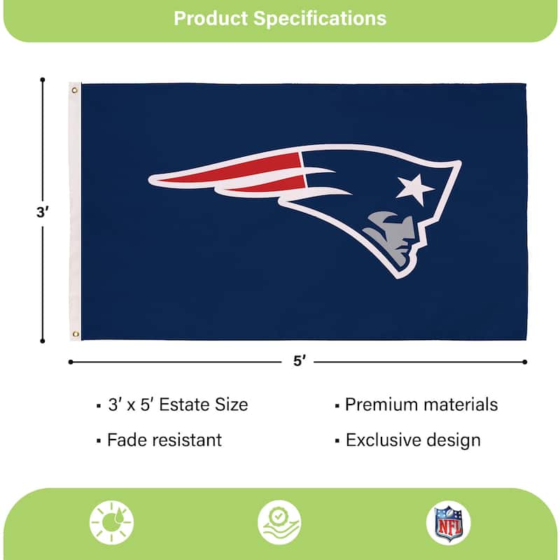 New England Patriots Single Sided Flag w/ 2 Grommets, 3'x5'