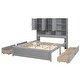 preview thumbnail 12 of 10, Queen Size Platform Bed with 4 Under-bed Drawers and Storage Headboard, Solid Wood Construction