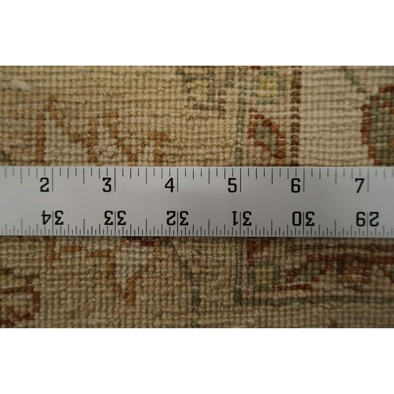 Hand Knotted Oriental 100% Wool Carpet Traditional Floral Beige & Ivories Peshawar Runner Rug - 13' 9'' X 2' 7''