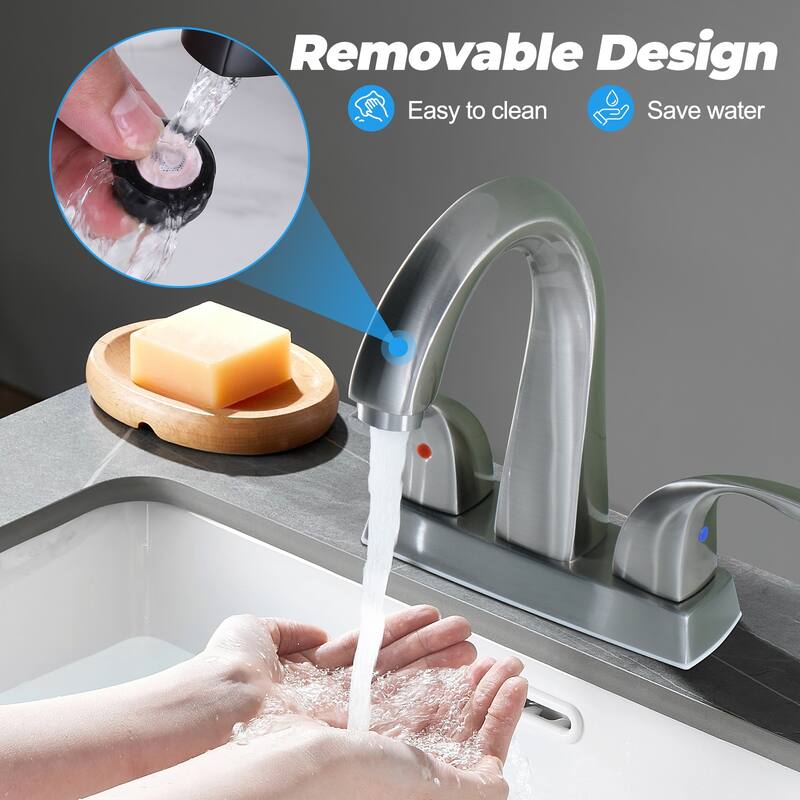 WOWOW 4 in. Centerset Double-Handle Bathroom Faucet with Pop Up Drain