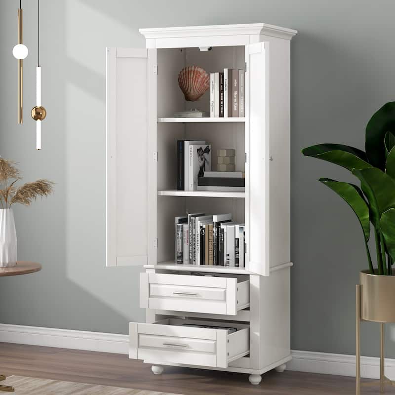 Double Door Tall Storage Cabinet with Drawers for Bathroom, Rectangle ...