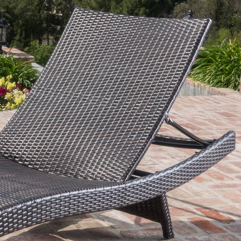 Toscana Outdoor Wicker Adjustable Chaise Lounge with C-shaped Wicker Table Set by Christopher Knight Home