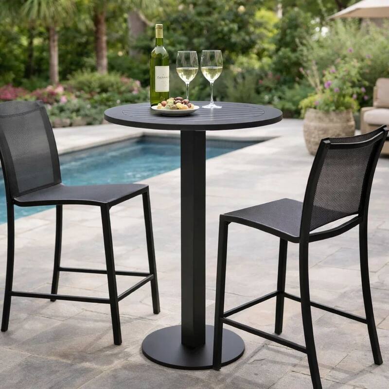 Keli 43 Inch Outdoor Bar Table, Smooth Gray Aluminum, Foldable Design