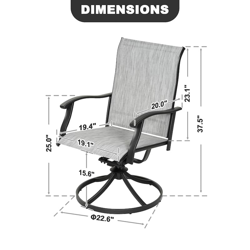 Nuu Garden Swivel Textilene and Iron Outdoor Patio Chairs with Powder-coated Finish