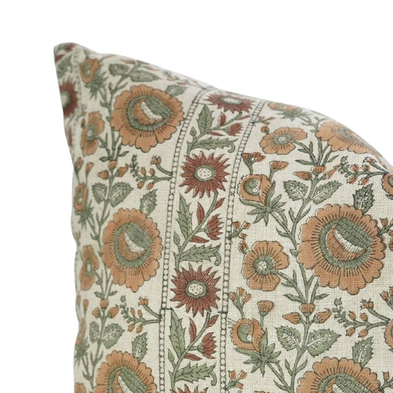 Fabdivine Handmade Heavy Weight Floral Linen Brown Cushion or Block Print Pillow Cover