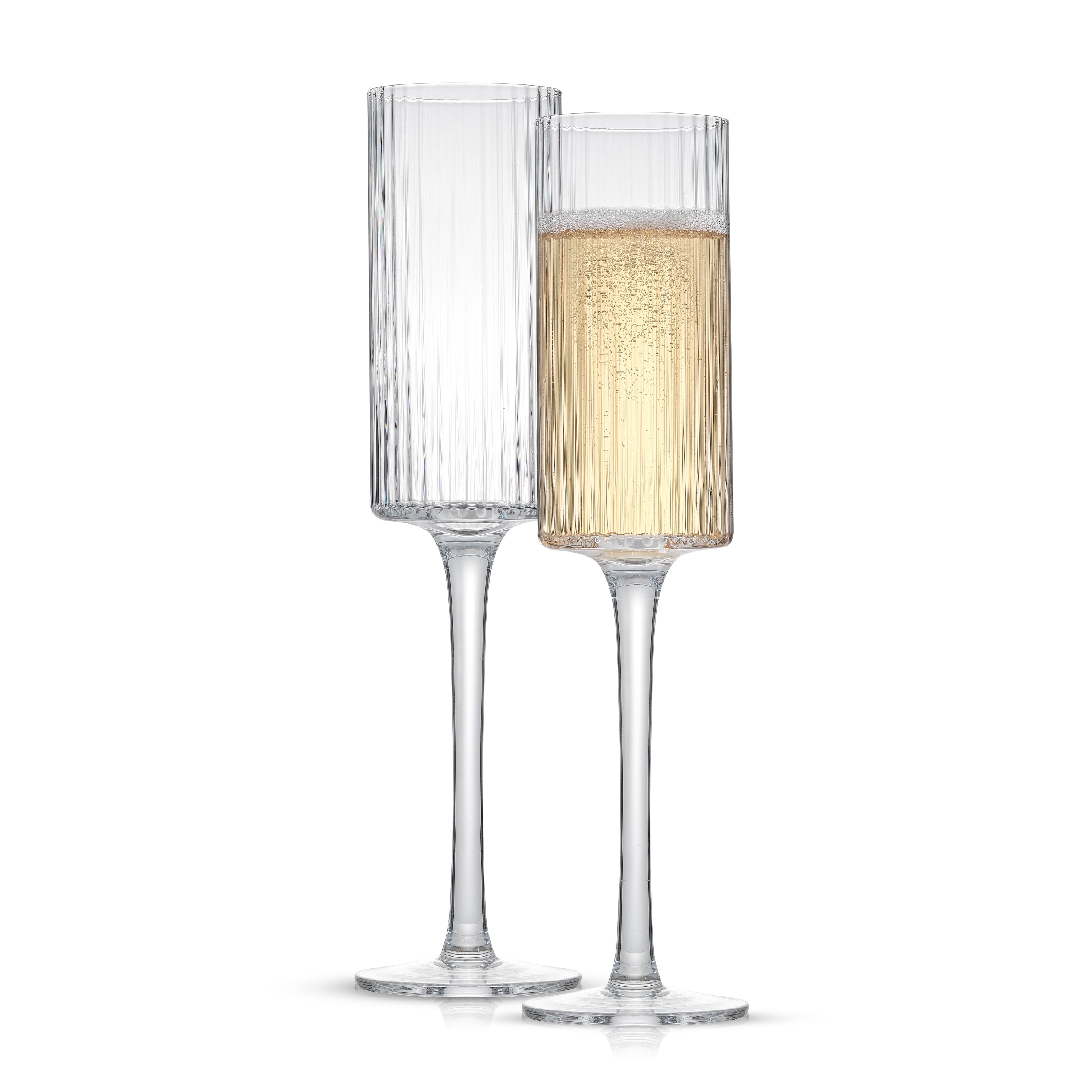 JoyJolt Elle Fluted Cylinder Champagne Flute Glass - 6 oz - Set of 2 - 6 oz